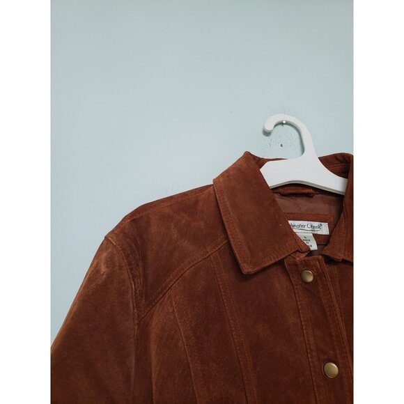 Coldwater Creek Womens L Suede 100% Leather Jacket Brown Snap Front Fall Winter - Picture 4 of 6